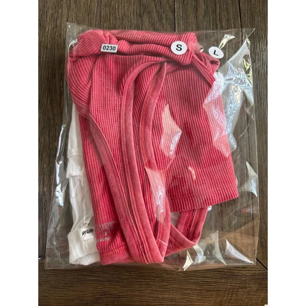 Aerie Tank Top Bundle Womens S/L Coral Pink Henley Racerback White Cropped Tank - Picture 3 of 3
